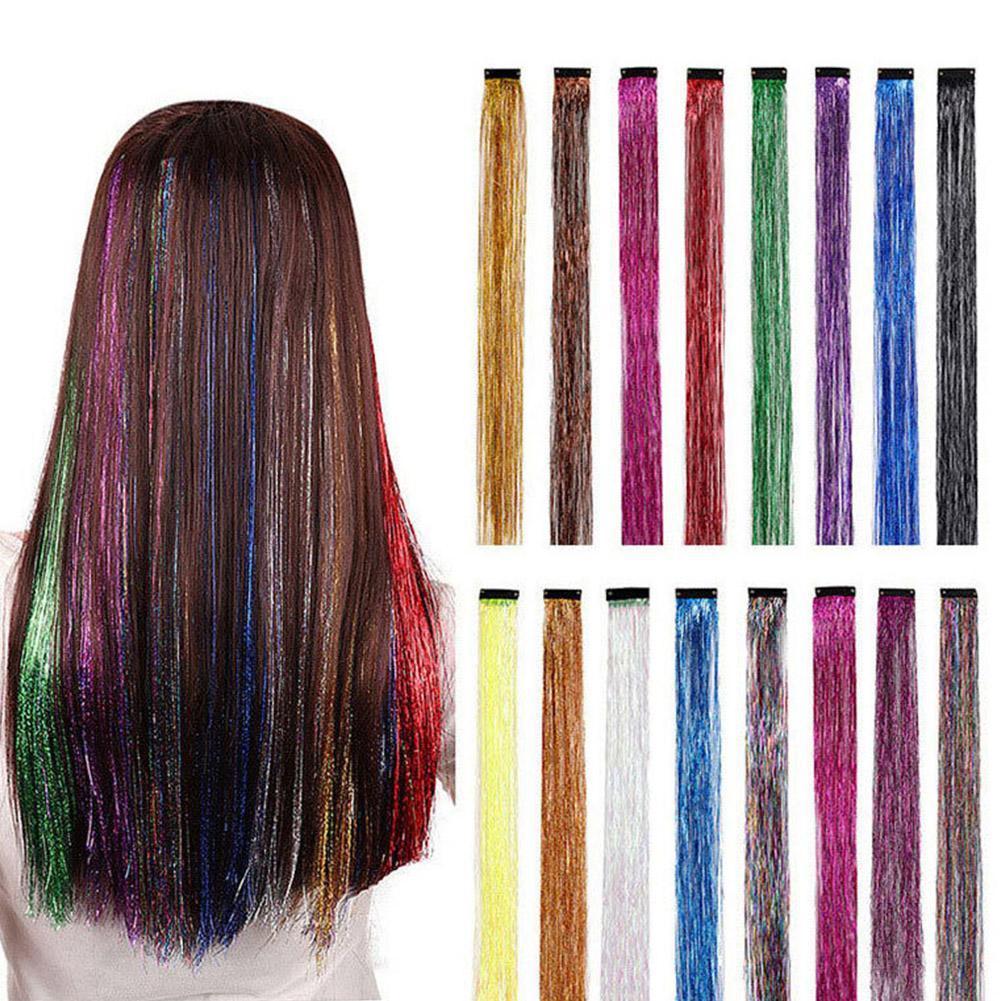 ผมตรงด้วย Tinsel สีชมพูแฟชั่นอเนกประสงค์ผมยาวตรง Shining Hair Extensions K3y8
