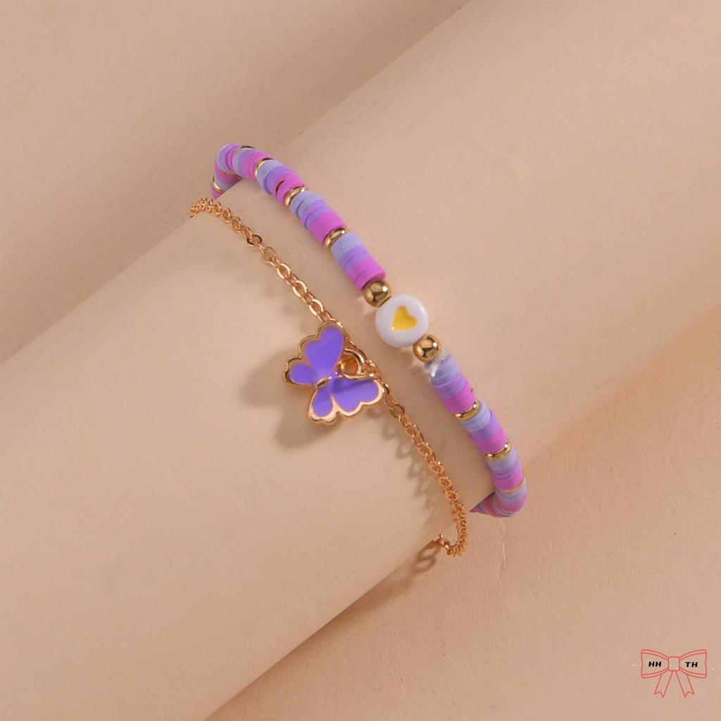 2PCS Stackable Elastic Beaded Anklets Fade-Resistant และ Hypo-allergenic Elegant Anklets เครื่องประด