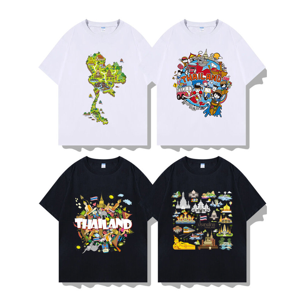 แฟชั่นTravel Themed Short Sleeve T-Shirt Thailand Pattern Print Casual Breathable Cotton Top for Men