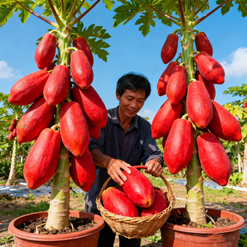 10เมล็ด/แพ็ค Red Papaya Seeds Red Lady Fruit Seed Dwarf Sweet Papaya Tree seeds เมล็ดพันธุ์ มะละกอ ส