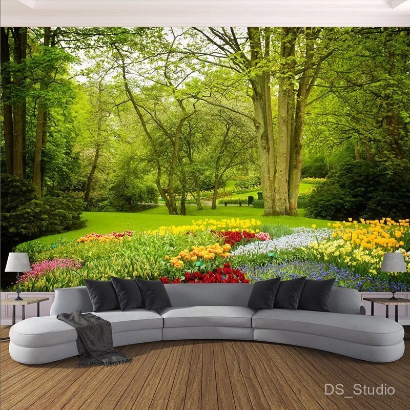 3D Green Forest Landscape Background Cloth, Living Room Wall Hanging Cloth Tv Sofa Background Decoration Cloth