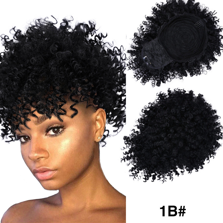 วิกผมหญิงระเบิดผมกระเป๋า curlyafropuff ม้วนสั้น Bangs Caterpillar Hair Bud 3.16