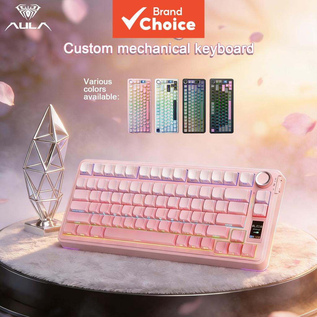  คีย์บอร์ดกลไกสําหรับเล่นเกม AULA S75Pro พร้อมโหมดไร้สาย 75% แบบ Tri-Mode มาพร้อมคีย์แคป PBT ถอดเปลี่ยนได้ ไฟ RGB แบ็คไลท์ 4000mAh พร้อมหน้าจอ LCD และปุ่มควบคุม