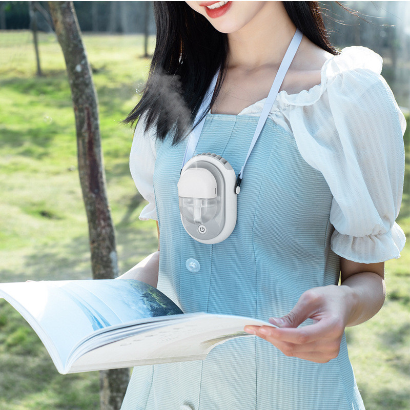 แขวนคอพัดลมขนาดเล็กยูเอสบีสเปรย์เครื่องทําความเย็นน้ําเย็นอากาศเย็นแบบพกพาขี้เกียจหอพักแสงเสียงมือถื