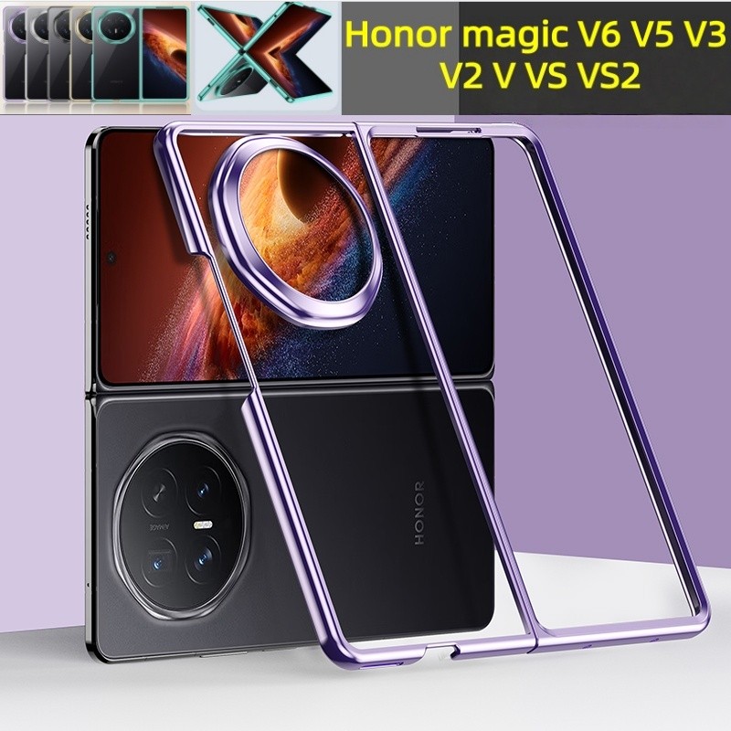 Slim Electroplated Clear พับปลอก Funda สําหรับ Honor Magic V6 V5 V3 V2 V VS VS2 Hard PC กันกระแทกปกห