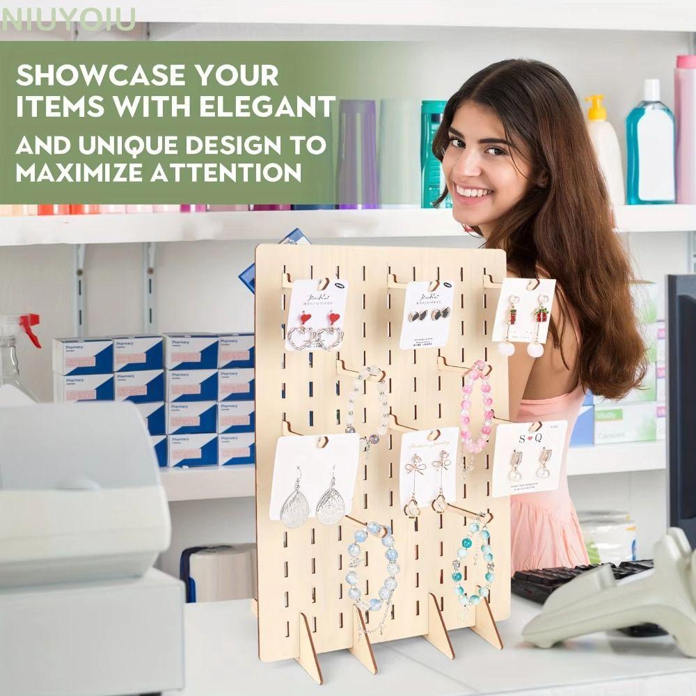 NIUYOMY ที่ใส่ต่างหู, พร้อมฐานแสดง Pegboard Stud ต่างหู Organizer, Simple ความจุขนาดใหญ่ไม้เครื่องปร