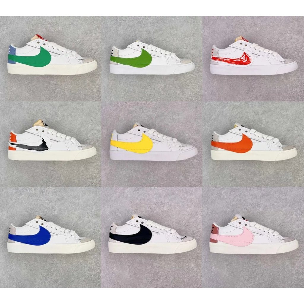รองเท้า NK Blazer Low '77 Jumbo Pioneer สำหรับผู้ชายและผู้หญิง ทรงคลาสสิก ขนาดใหญ่มาก Swoosh สวมใส่ง