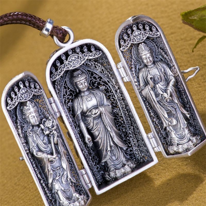 Taiguang เงินอาคารเงินบริสุทธิ์ 999 Western สาม Sages จี้ Lotus พระพุทธรูปสไตล์ชาติพันธุ์เครื่องประด