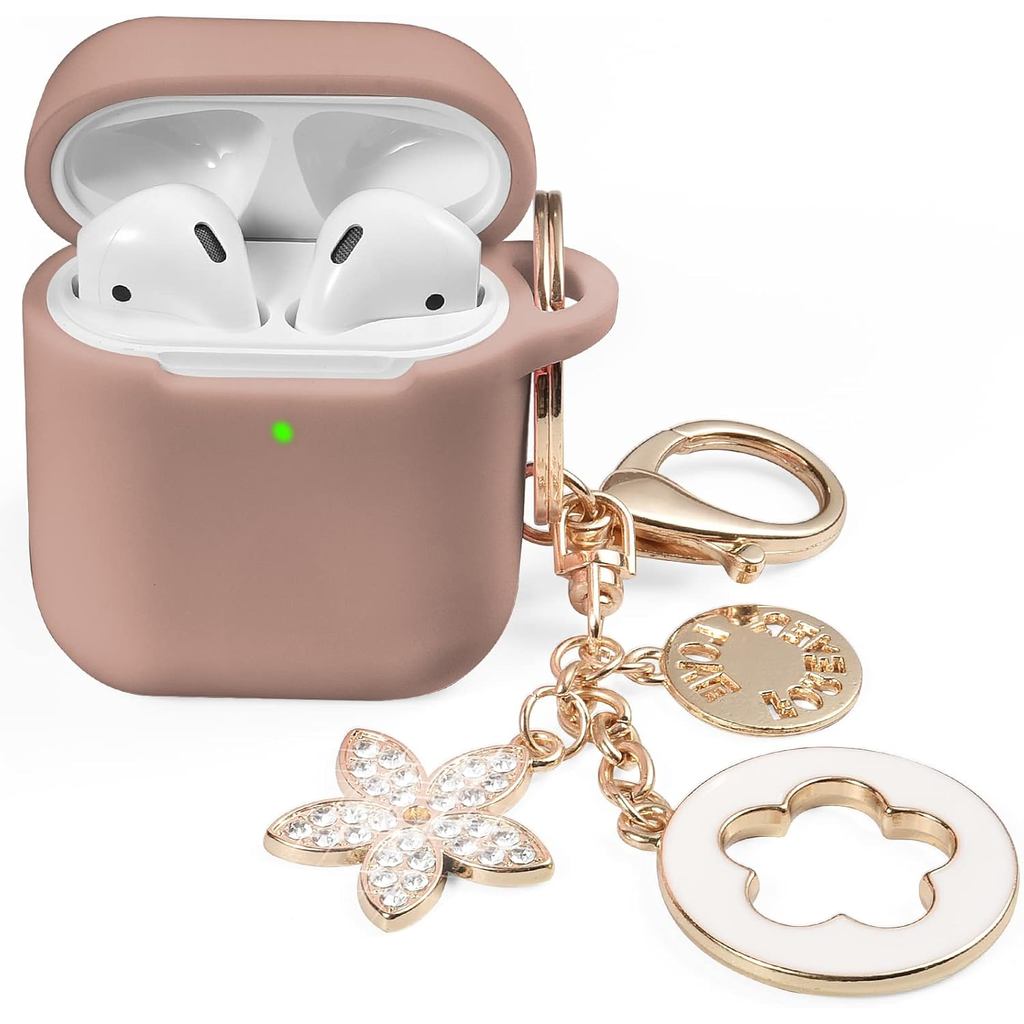 OLEBAND Case Fit สําหรับ Airpod รุ่นที่ 1/2 พร้อมพวงกุญแจ Bling น่ารัก, ฝาครอบ iPods Silione เข้ากัน