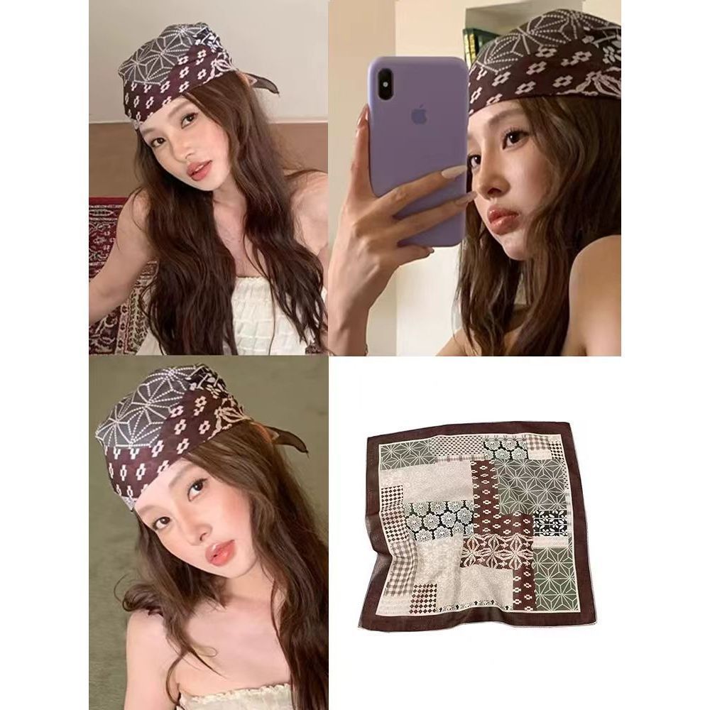 Basi🎁ผ้าพันคอผ้าไหม ผ้าบัฟกันแดด แฟชั่นเกาหลี ผ้าเช็ดหน้าผืนเล็ก ลายพิมพ์วินเทจ มัลติฟังก์ชั่น เครื่องประดับ TJ018