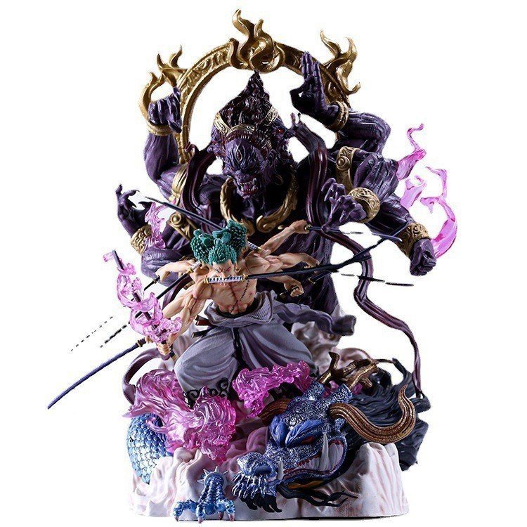 One Piece Demon Crying Asura Zoro ปีศาจร้องไห้เก้าดาบไหลสามหัว Zoro ฉากรูปปั้นเครื่องประดับรูป