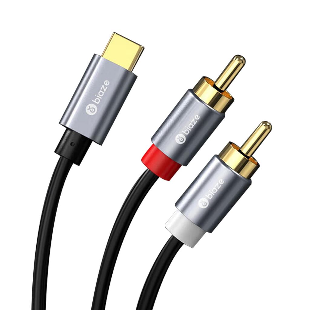 สายสัญญาณเสียง USB C ถึง RCA 4.9FT, USB C ถึง 2 ชาย Y RCA Audio Splitter อะแดปเตอร์สายไฟสําหรับ iPho