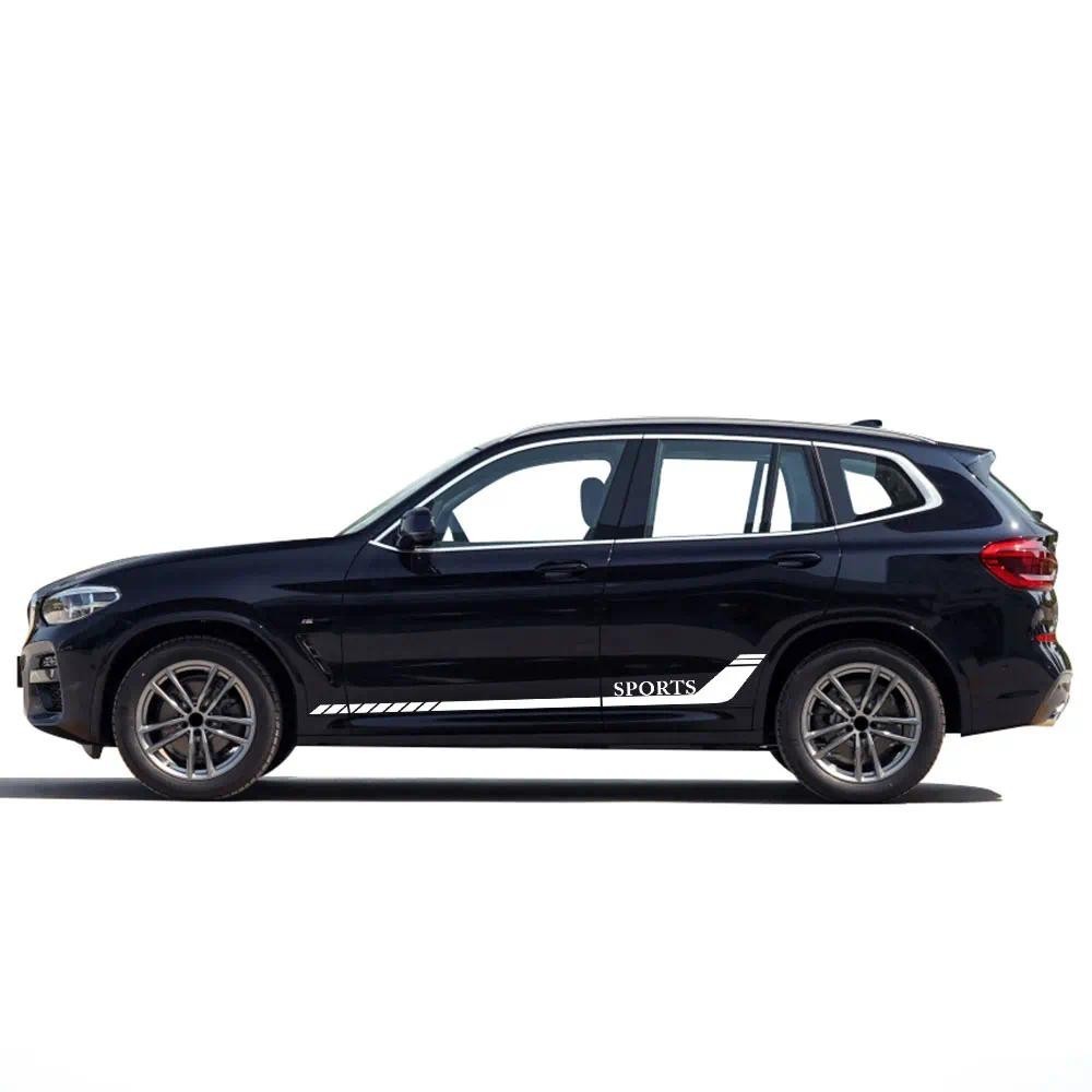 2pcs Racing Sport Stripes ประตูด้านข้างกระโปรง Decal สติกเกอร์สําหรับ Mitsubishi Toyota Audi VW Benz