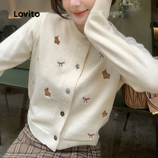 Lovito  เสื้อคาร์ดิแกนสีขาวสําหรับฤดูใบไม้ร่วง/ฤดูหนาวแบบเรี…