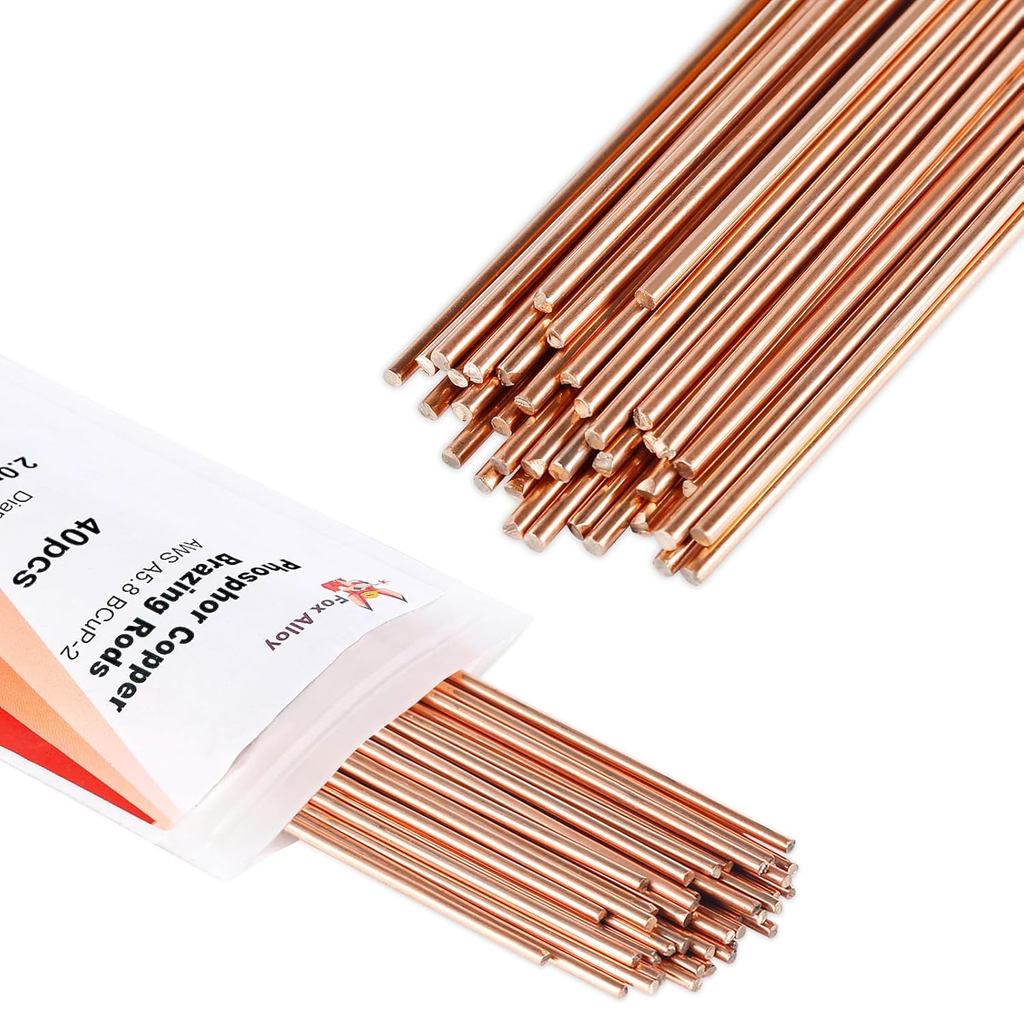 40pcs Phos ทองแดง Brazing Rods BCuP-2 1/2 LB เส้นผ่านศูนย์กลาง 5/64" Air Self Fluxing เชื่อมทองเหลือ