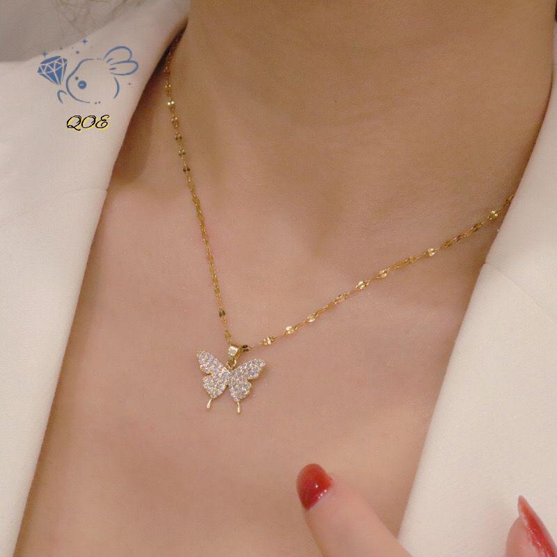 [QOE] ผีเสื้อเงา Nelace ประณีตคริสตัลสีทองจี้คอโซ่ Nelace สุภาพสตรี Clavicle CHAIN เครื่องประดับงานแ