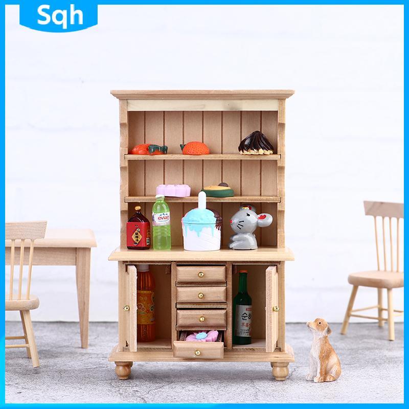 Bri 1:12 Dollhouse Miniature Wood Display Cupboard Shelf Cabinet ตกแต่งตู้ทาสี ywr