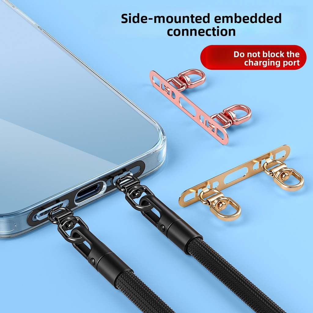 แผ่นเชือกคล้องโทรศัพท์พร้อมคลิปด้านข้างหัวเข็มขัดคู่สแตนเลสโลหะหมุนหัวเข็มขัดสติกเกอร์ด้านหลังบางเฉียบ