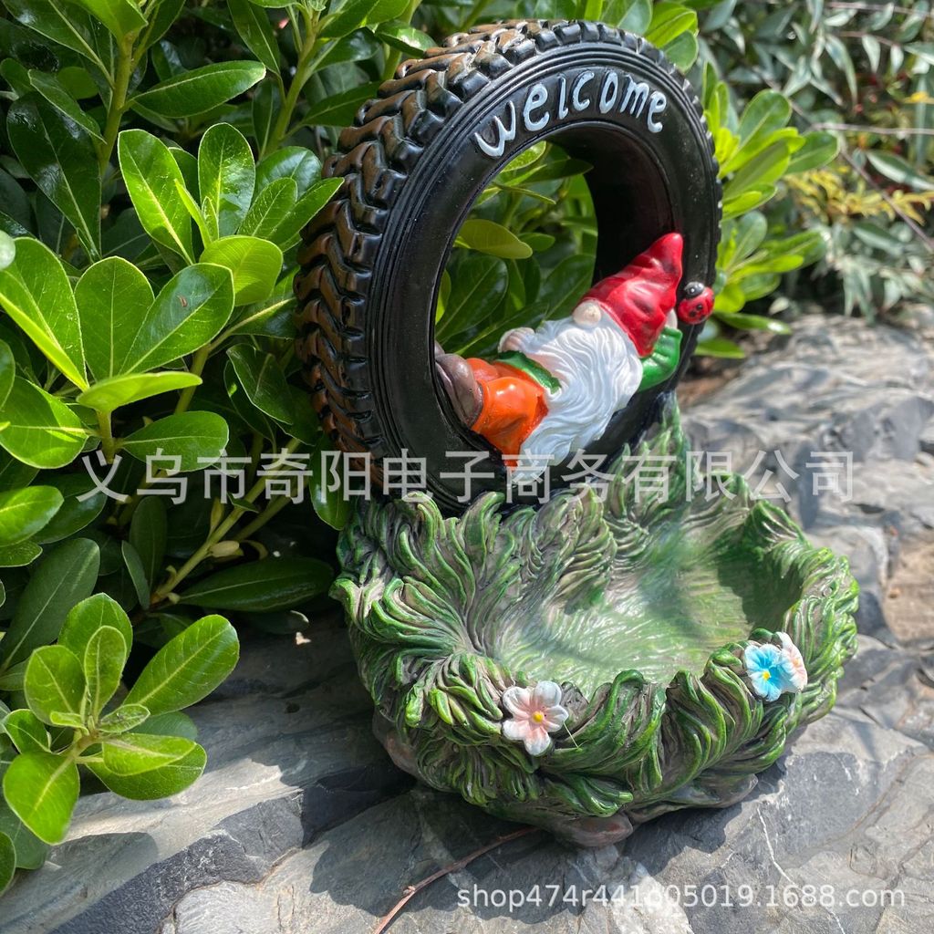 New garden frog bird feeder ornament, cartoon garden gnome bird feeder, tire bird feeder pendant