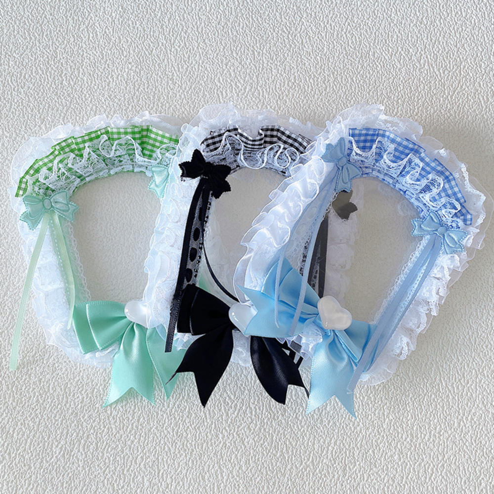 1PC หวาน Lolita ลูกไม้ผู้ถือบัตรลายสก๊อต Frill & ซาตินโบว์, Dual ช่องสําหรับ Photocard & Badge, เหมา