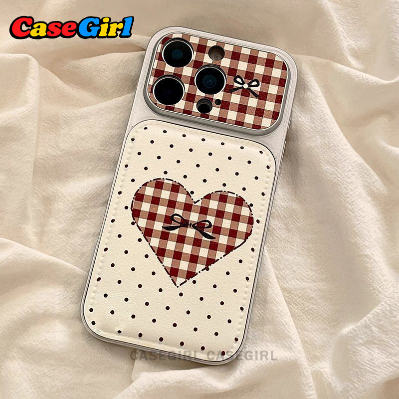 เคสไอโฟน IPhone 13 11 12 15 16 17 14 Pro Max 16 14 15 Plus 11 16 13 15 12 Pro ลายหัวใจสก๊อตจุดสไตล์วินเทจ