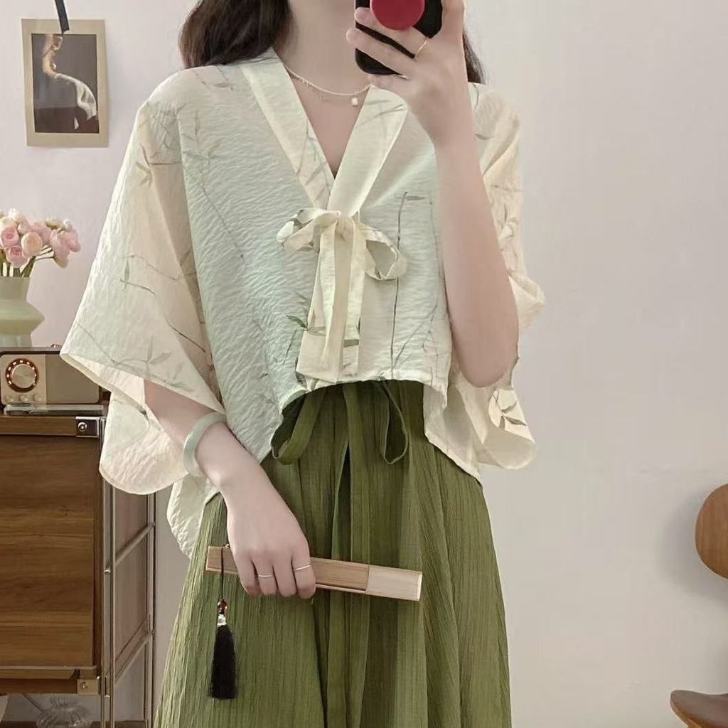 大码胖新中式超仙改良汉服过膝显瘦连衣裙国风开衫两套 NoHWrpzMvJ0325