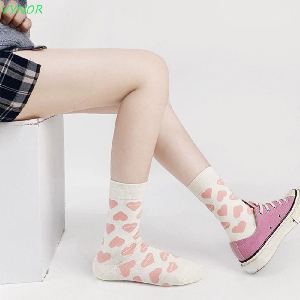 VYNOR Love Heart Socks, Warm Valentines Day Love Mid-Tube Socks, Korean Style Sweet Funny Women Sock