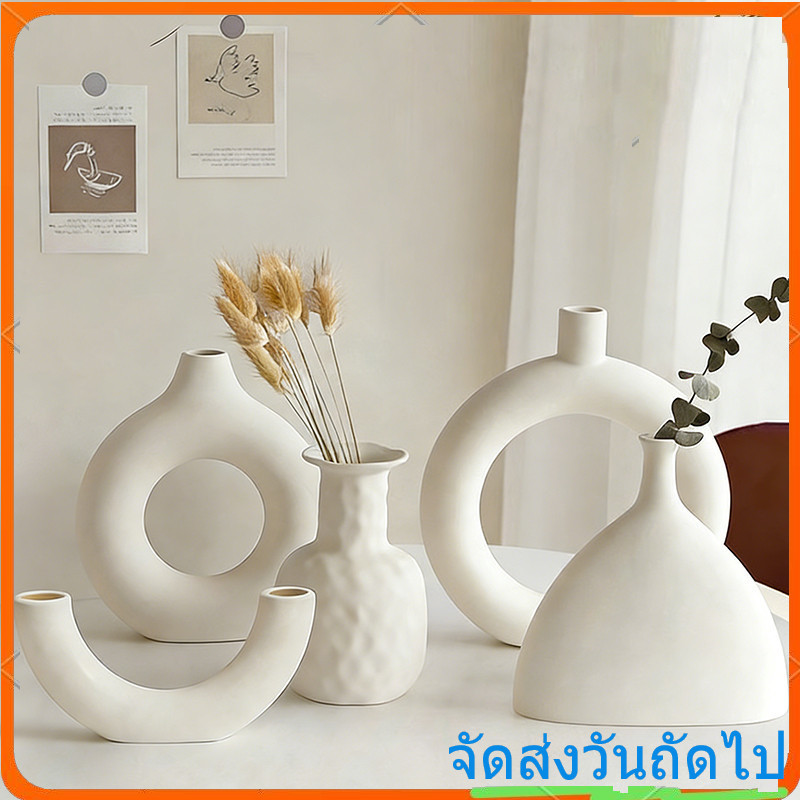 Ins สไตล์เซรามิคแจกันสีขาวแจกันที่ไม่ซ้ํากันเดสก์ท็อปเครื่องประดับตกแต่งบ้าน