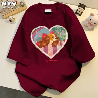 (จัดส่งตลอด 24 ชั่วโมง) NFV เสื้อยืดเกาหลี แขนสั้น นุ่ม ใส่สบาย ลายลูกสุนัขหัวใจ YG507