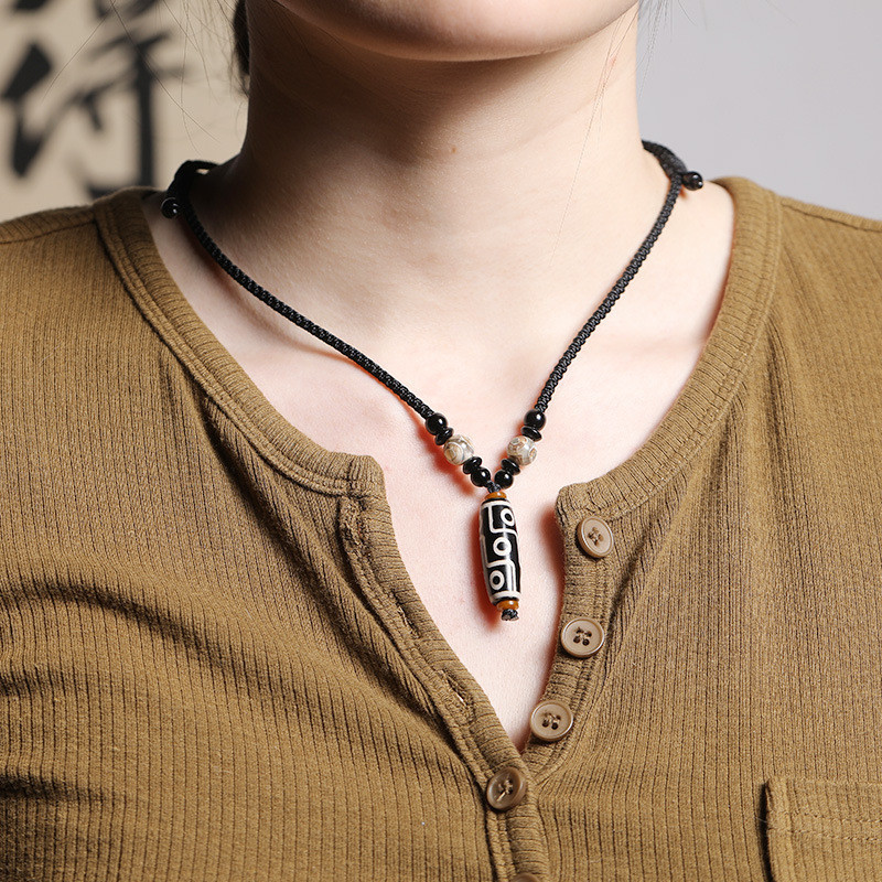 สร้อยคอสไตล์ทิเบต Dzi Beads กับ Agate Beads สำหรับทั้งผู้ชายและผู้หญิง Clavicle Chain AG20260327