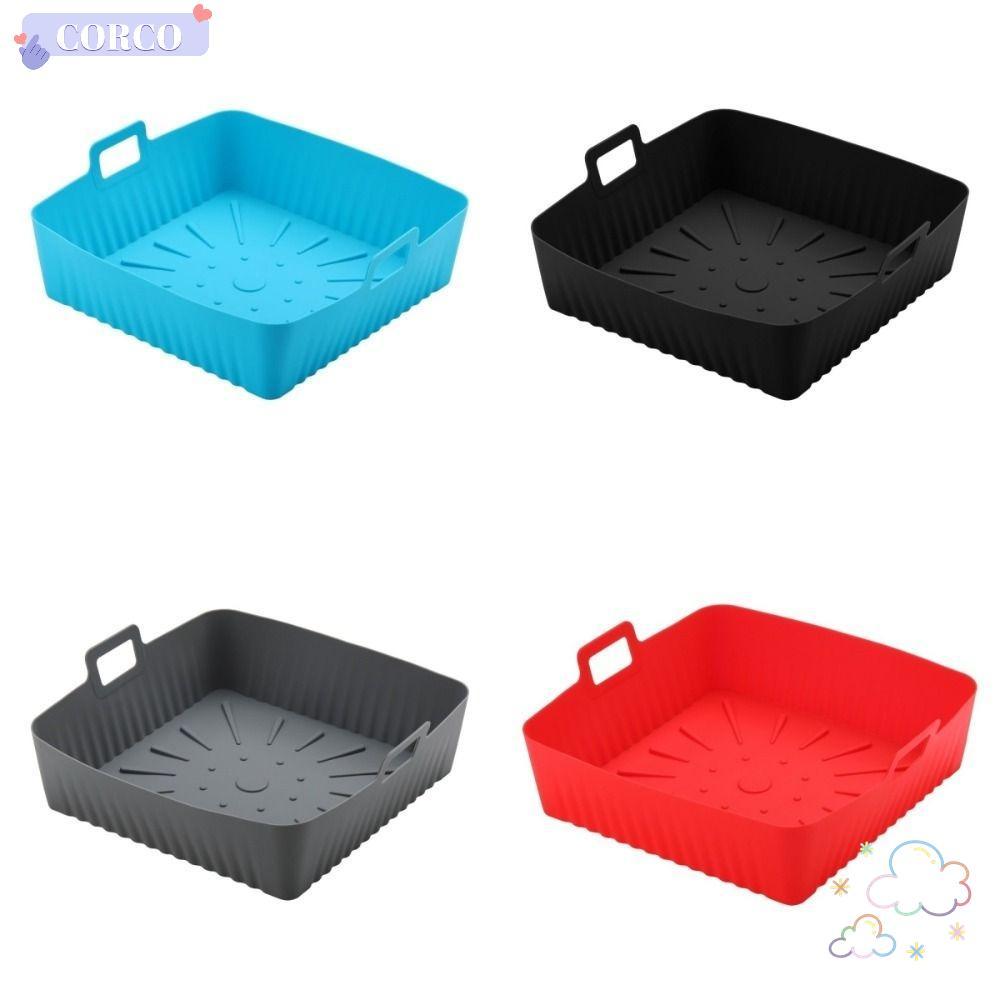 ถาดอบ CORCO นํากลับมาใช้ใหม่ได้พร้อมที่จับ Air Fryer Liners ทนความร้อน 9" ขนาดใหญ่ซิลิโคน Air Fryer 