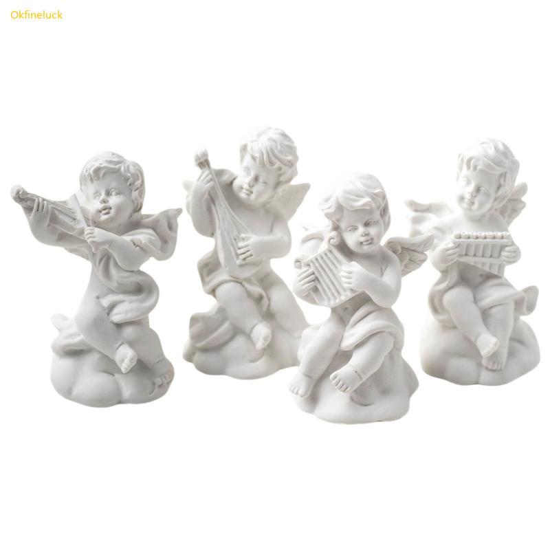 OKFI แพ็ค 4 ตกแต่ง Angel Themed เรซิ่นผู้ถือเครื่องประดับ Angel เครื่องประดับสําหรับต่างหูแหวนแสดงกา