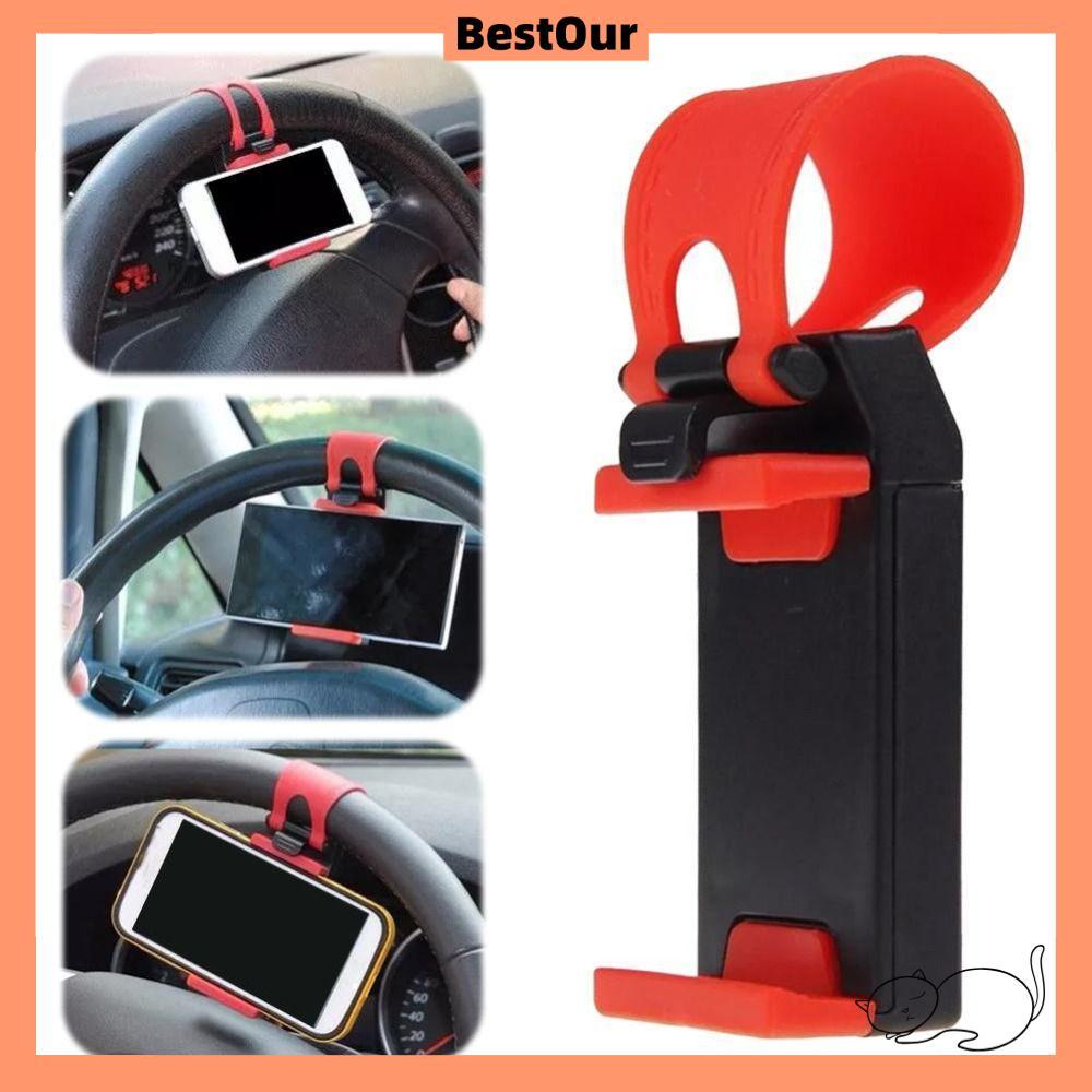 BESTOUR ที่วางโทรศัพท์มือถือในรถยนต์, ชั้นวางโทรศัพท์มือถือ โทรศัพท์มัลติฟังก์ชั่นวงเล็บคลิป, ของขวัญหัวเข็มขัดแขวนที่วางโทรศัพท์พวงมาลัยรถยนต์สากล