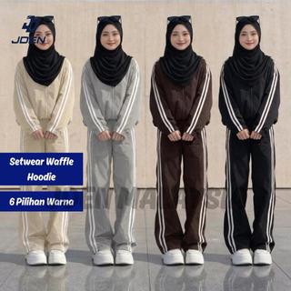 JDEN SETWEAR Stripe 2 Lines Kain Waffle Hoodie Seluar Straight Cut Pocket Airport Outfit Suits