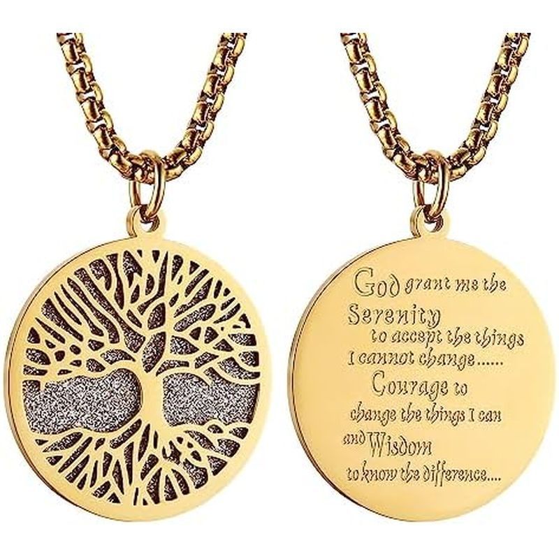 สร้อยคอมีจี้ Serenity Prayer และ Tree Of Life สแตนเลส ขนาด 22+2"
