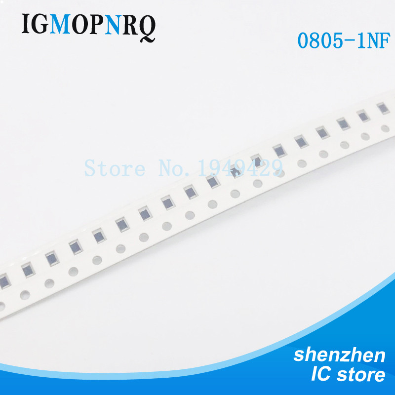 100 ชิ้น/ล็อต 1nf ข้อผิดพลาด 10% 50V 102 1NF 0805 SMD หนาฟิล์มชิป Multilayer ตัวเก็บประจุเซรามิค