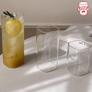 แก้วน้ำใสทรงเหลี่ยมมุมมน สไตล์มินิมอล แก้วกาแฟ/น้ำผลไม้ ดีไซน์เก๋ สำหรับคาเฟ่ ถ่ายรูปสวย 270ml / 400ml / 500ml / 590ml