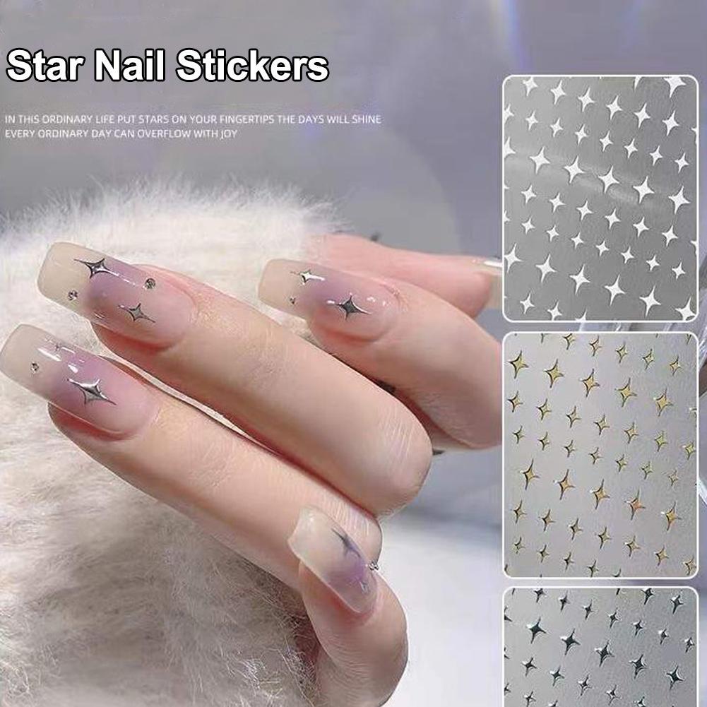 Star Nail Wraps สติกเกอร์สามมิติ Starburst Nail Four-pointed Art Black Metallic Nail V0r8