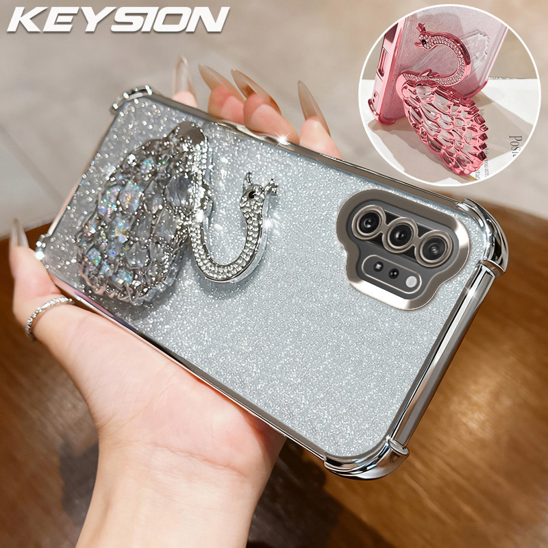 KEYSION กันกระแทกชุบ TPU เคสโทรศัพท์สําหรับ Samsung หมายเหตุ 10 Plus Glitter Jewelled Swan Kickstand