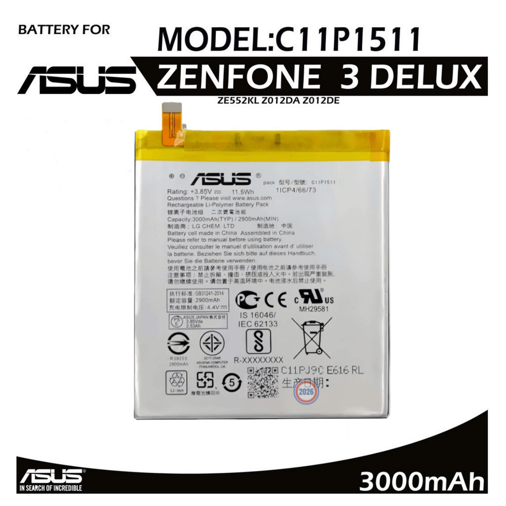 แบตเตอรี่ C11P1601 2650mAh สำหรับ ASUS ZenFone 3 Zenfone3 ZE520KL Z017DA Live ZB501KL A007 เครื่องมื