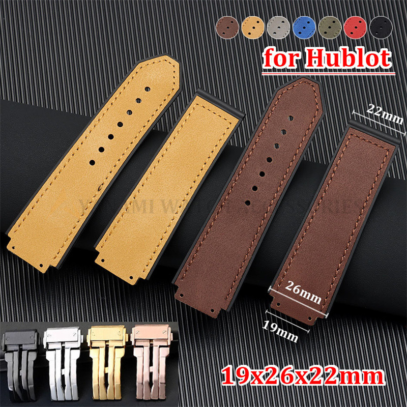 สําหรับ Hublot 19x26 มม.สายนาฬิกาหนังแท้สําหรับ Big Bang Classic Fusion เปลี่ยน Matte Cowhide นาฬิกาพับหัวเข็มขัดผู้หญิงผู้ชายกีฬาข้อมือสร้อยข้อมือ