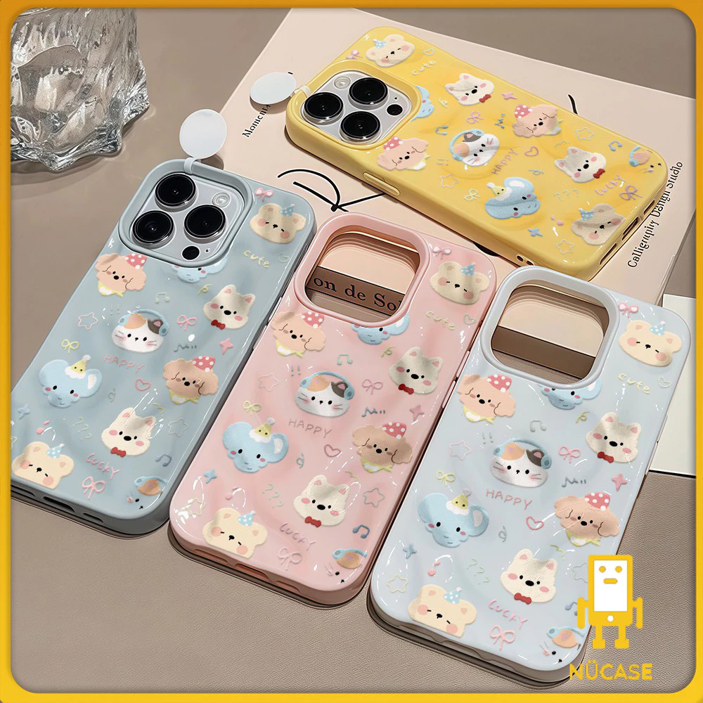 COD-ในไทย💥สำหรับ iPhone 16 15 14 13 12 11 Pro Max X XS XR XS 7 8 6 Plus เคส สัตว์การ์ตูน Candy Color Wave คู่หนังนุ่มป