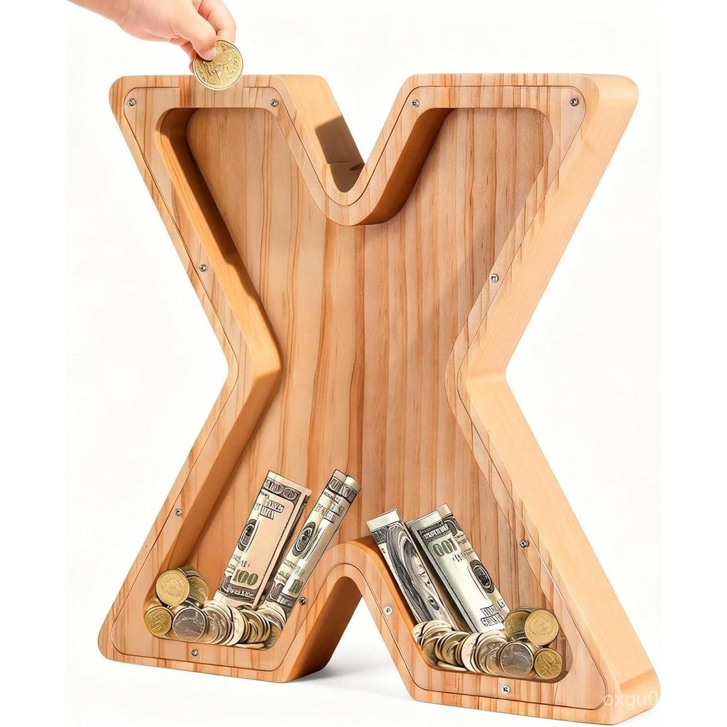 Bemaystar Letter Piggy Bank สําหรับเด็ก-เด็ก Piggy Bank สําหรับเด็กผู้หญิง, 9 นิ้วไม้เหรียญธนาคารเงิ