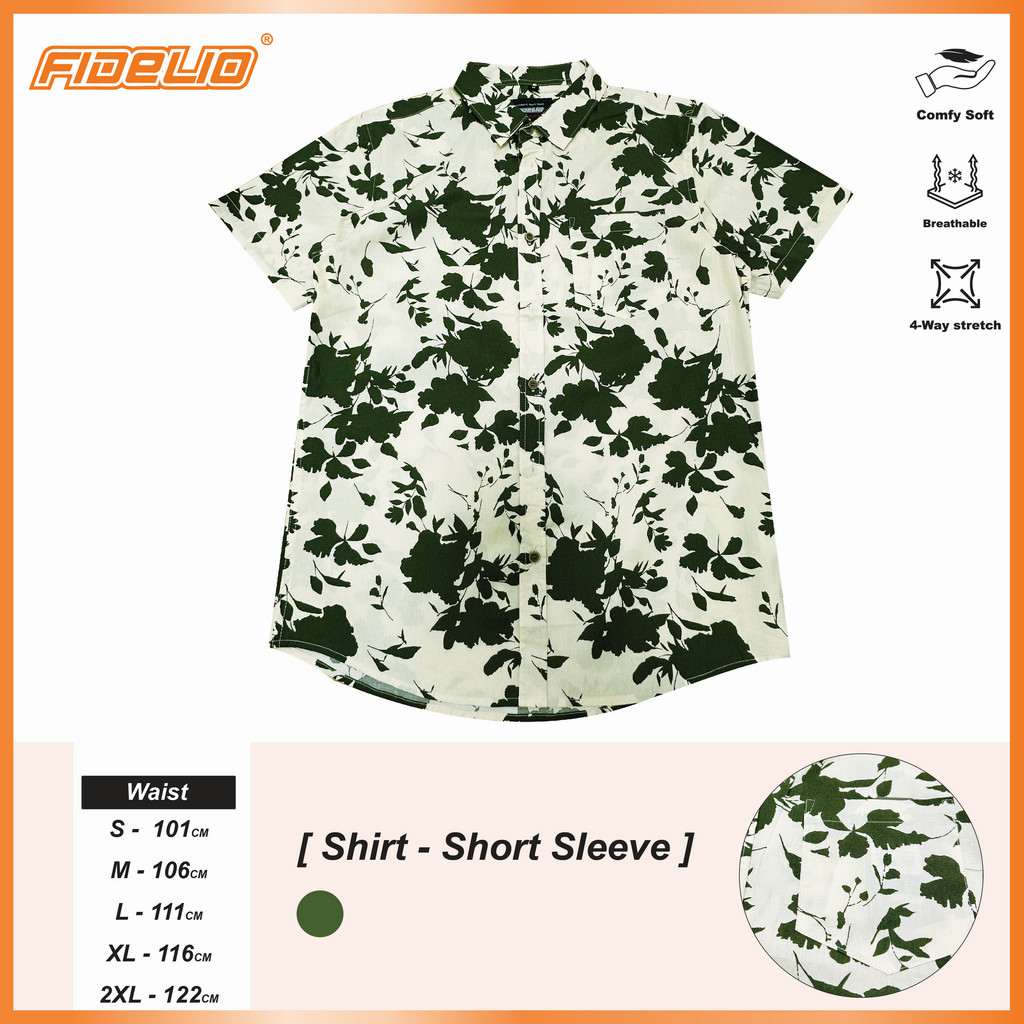 เสื้อเชิ้ตแขนสั้น Fidelio Midnight Bloom -Cream/Army Green