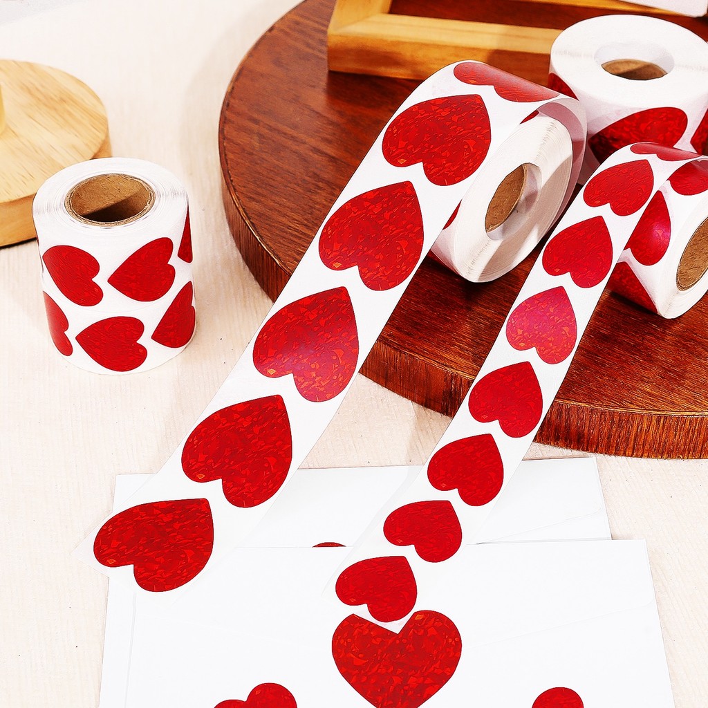 สติกเกอร์หัวใจสีแดงระดับพรีเมียม 500/1000 ชิ้นม้วน,ป้ายกาวกระดาษทนทานพร้อมการสํารองที่แข็งแกร่ง,เปลือกง่ายสําหรับของขวัญวาเลนไทน์ซองจดหมายตกแต่ง - รูปที่ 5