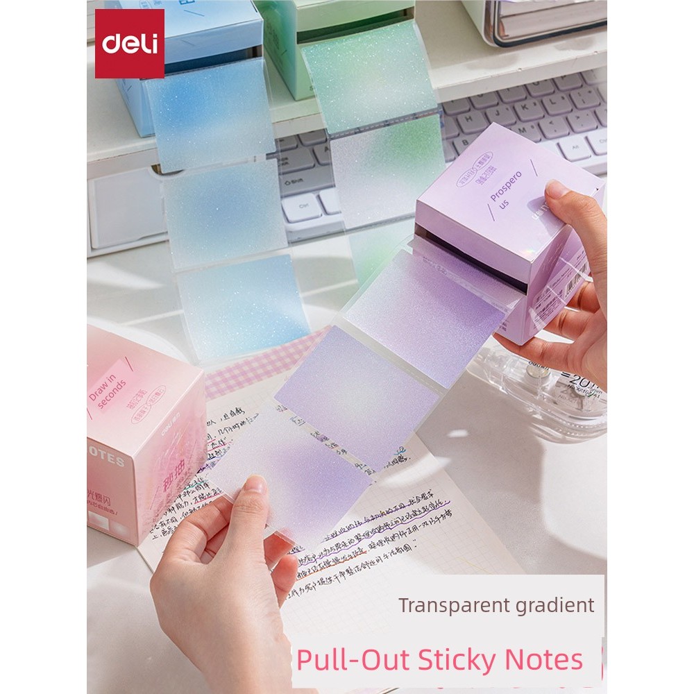 postit postit น่ารัก Deli BT436การไล่ระดับสีมุกใสแบบดึงออกได้ N โพสต์ที่มีการยึดเกาะที่แข็งแกร่งสติก