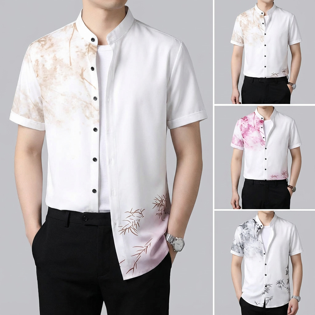 เสื้อยืนคอปกแขนสั้นสำหรับผู้ชาย ดีไซน์ลายดอกไม้สไตล์ย้อนยุค ทำจากผ้าฝ้าย สวมใส่ง่ายและสบาย ในสไตล์โบฮีเมียนขนาดบวก