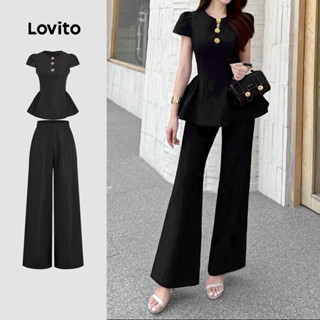 Lovito  เสื้อสีดําสําหรับฤดูใบไม้ผลิ/ฤดูร้อนสําหรับผู้หญิง L…