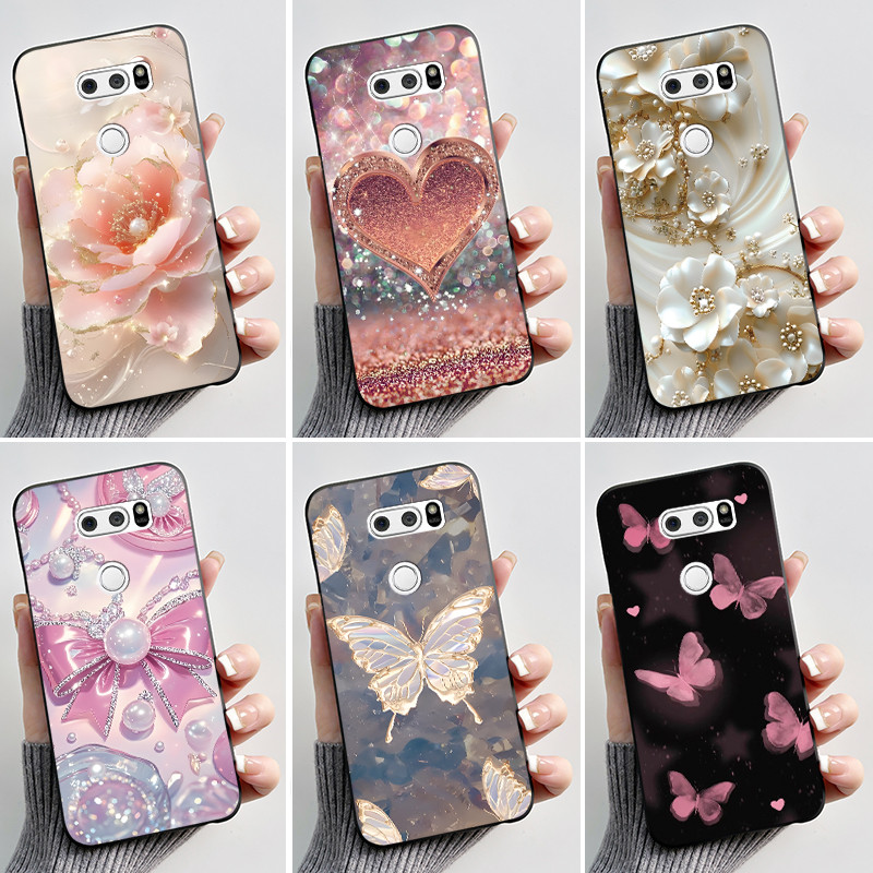 รูปแบบการพิมพ์สําหรับ LG V30 / V30 Plus / V30s ThinQ / V35 ThinQ ซิลิโคนอ่อนนุ่มฝาครอบเปลือกสีดําดอก