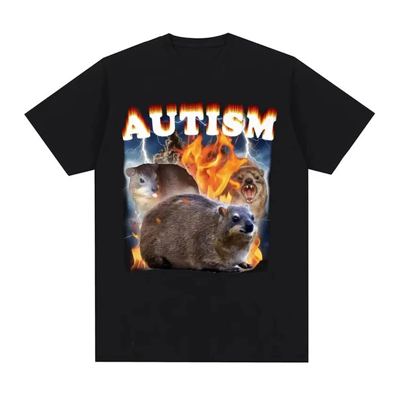 Autism Funny Hyrax Meme Tee Shirt Women Clothing Harajuku Vintage Oversized T-shirt Unisex  O-Neck T